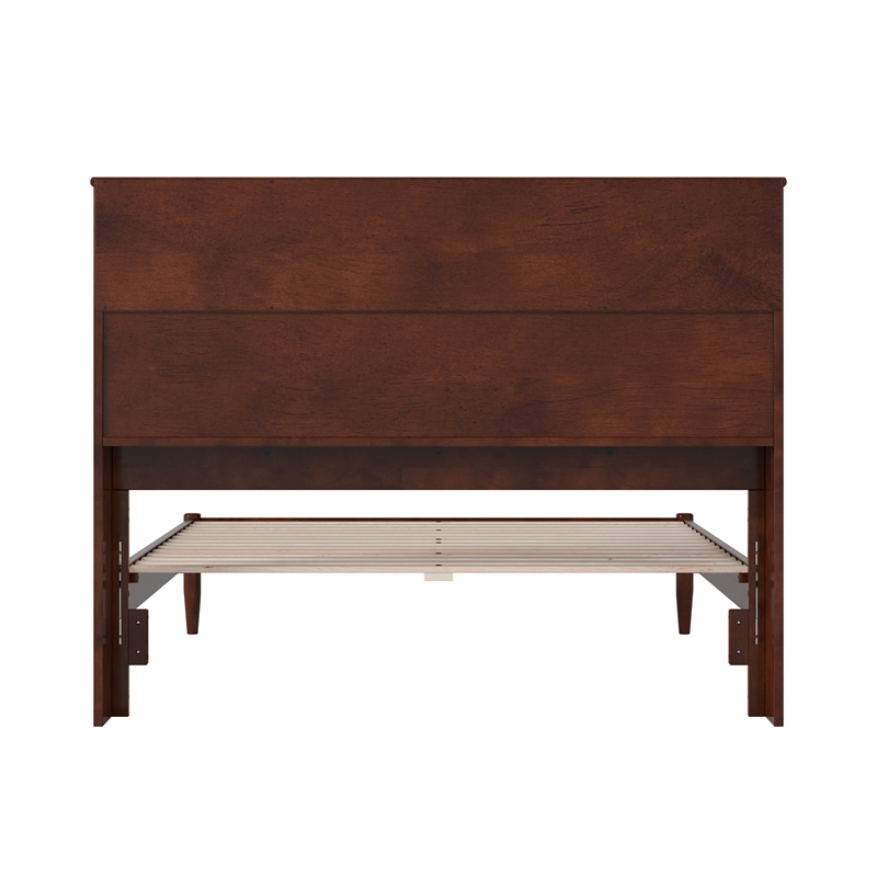 Pemberly Row Full Wood Platform Bed with Storage Headboard in Walnut