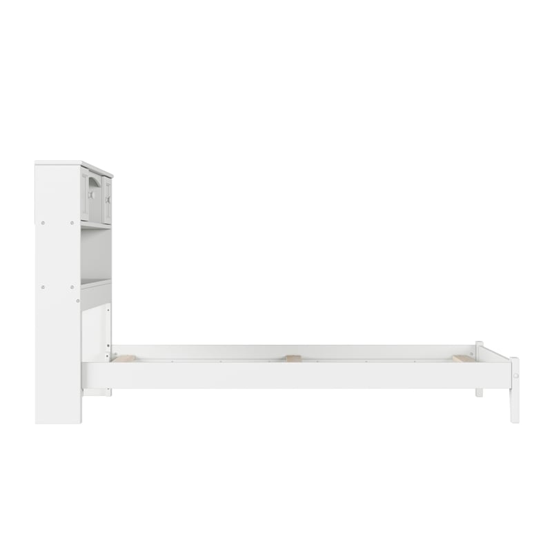 Pemberly Row Twin Wood Foundation Bed with Bookcase Headboard in White