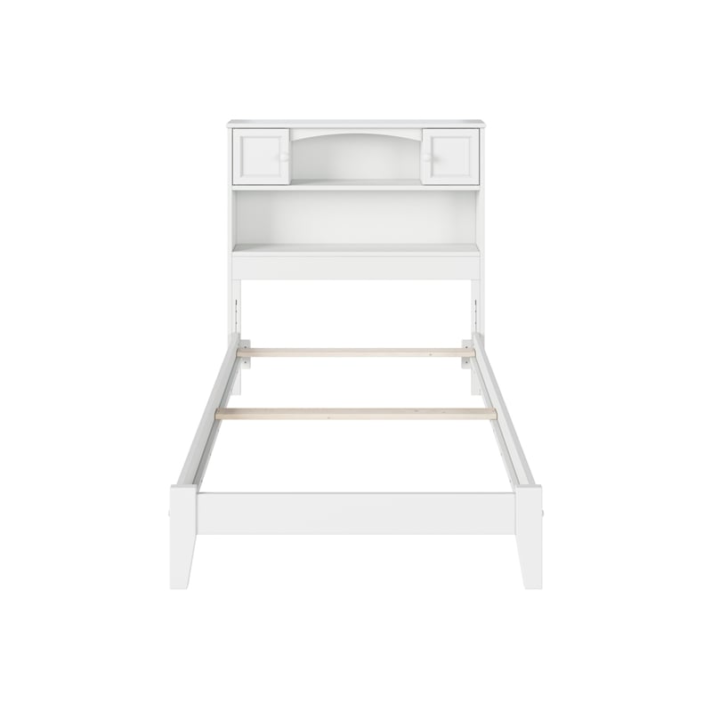 Pemberly Row Twin Wood Foundation Bed with Bookcase Headboard in White