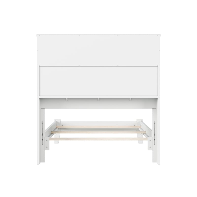 Pemberly Row Twin Wood Foundation Bed with Bookcase Headboard in White