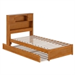 Pemberly Row Twin XL Wood Platform Bed with Twin XL Trundle in Light Toffee