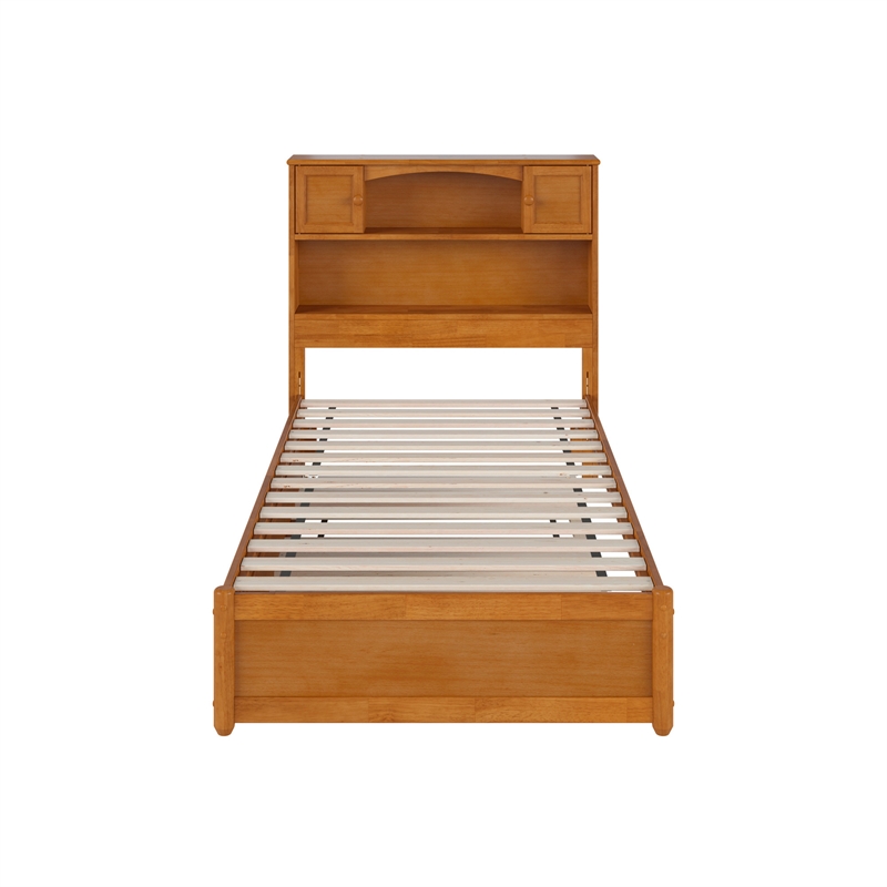 Pemberly Row Twin XL Wood Platform Bed with Twin XL Trundle in Light Toffee