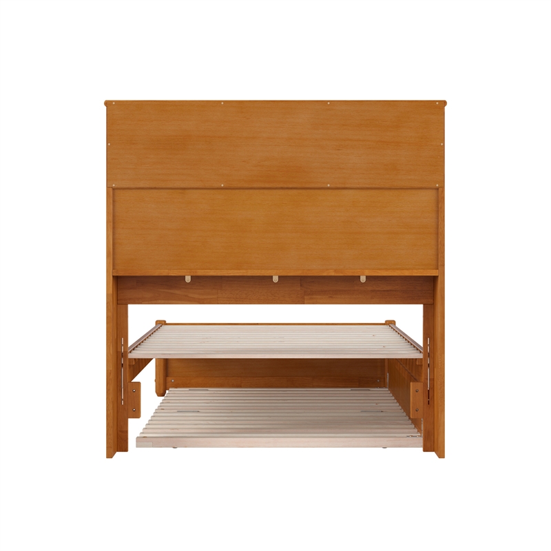 Pemberly Row Twin XL Wood Platform Bed with Twin XL Trundle in Light Toffee