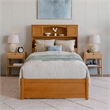 Pemberly Row Twin XL Wood Platform Bed with Twin XL Trundle in Light Toffee