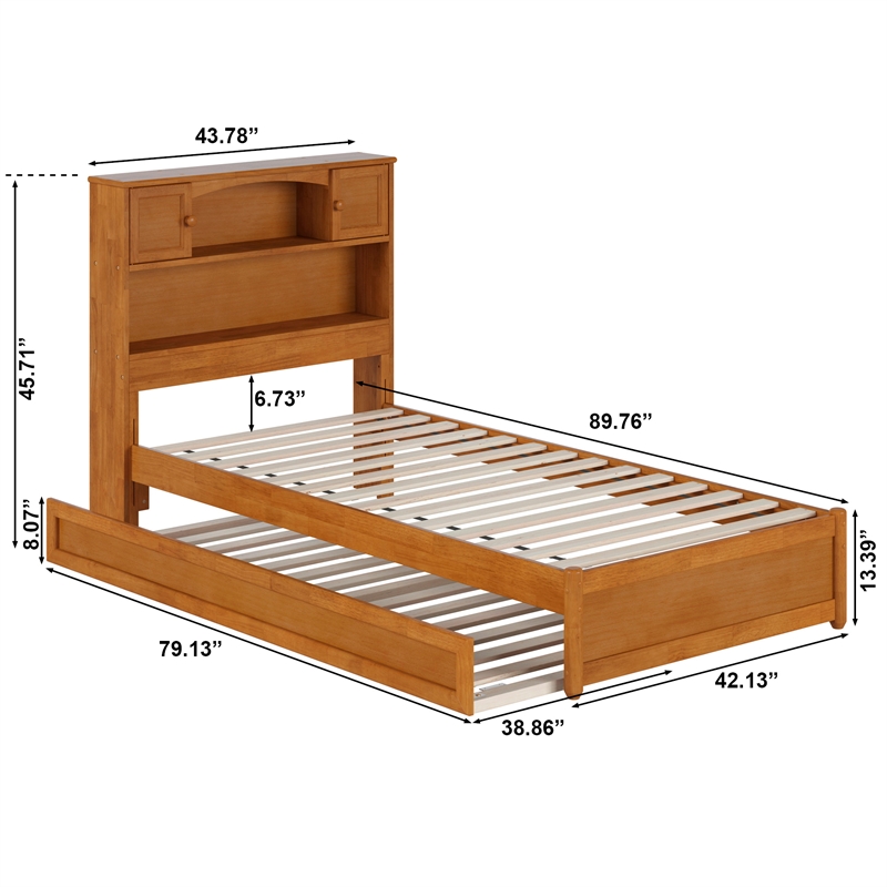 Pemberly Row Twin XL Wood Platform Bed with Twin XL Trundle in Light Toffee