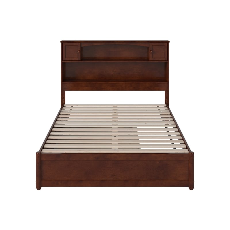 Pemberly Row Full Wood Platform Bed with Twin Trundle in Walnut