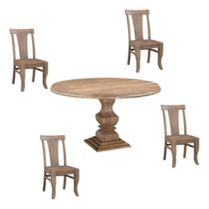 Pemberly Row Traditional 5-Piece Brown Solid Mango Wood Round Dining Set