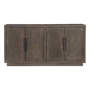 Pemberly Row Brown Fluted 4-Door Solid Wood Sideboard Storage Cabinet