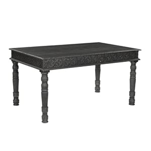 Pemberly Row Rustic 60&quot Carved Solid Wood Dining Table in Black
