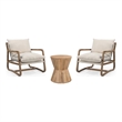 Pemberly Row Brown Hourglass Wood Coffee Table & Linen Armchair 3-Piece Set