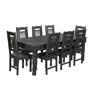 Pemberly Row Rustic 9-Piece Carved Solid Wood Dining Set in Black