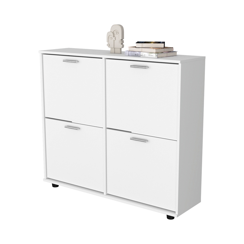 Pemberly Row Tilt-Out Shoe Storage Cabinet with Compartments in White