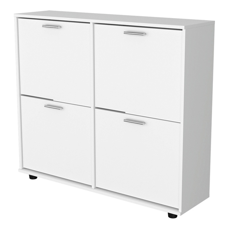 Pemberly Row Tilt-Out Shoe Storage Cabinet with Compartments in White