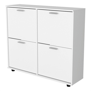 Pemberly Row Tilt-Out Shoe Storage Cabinet with Compartments in White