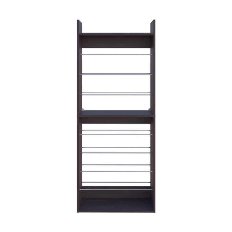 Pemberly Row Tall Open Shoe Rack with Multi-Tier Shelves in Wengue