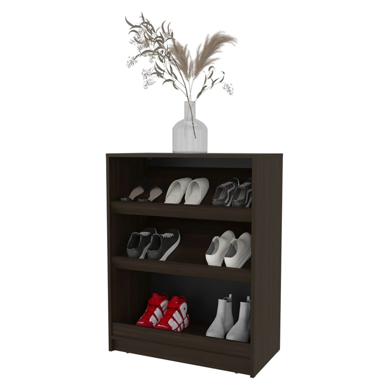 Pemberly Row 3-Tier Open Shoe Rack with Storage in Wengue