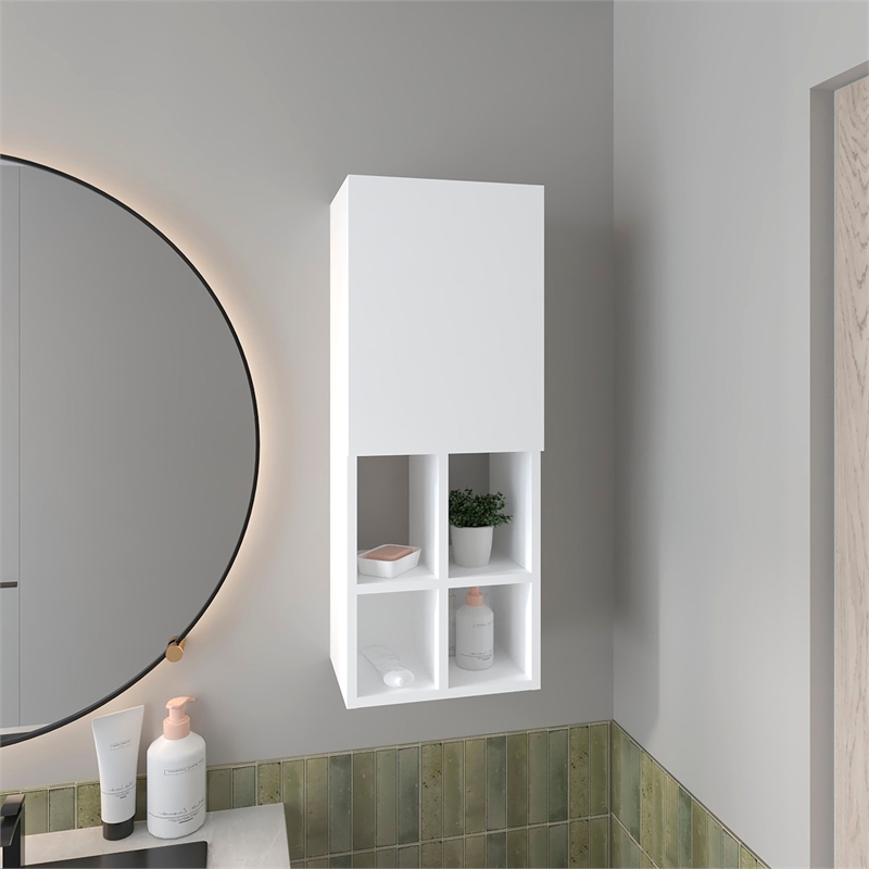 Pemberly Row Wall-Mounted Bathroom Cabinet with Open & Closed Storage in White