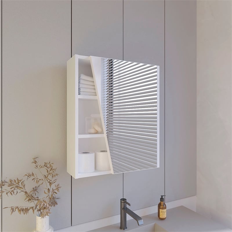Pemberly Row Wall-Mounted Medicine Cabinet with Mirrored Door in White