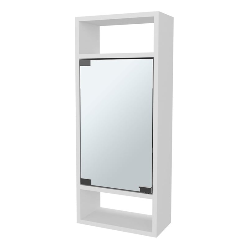 Pemberly Row Medicine Cabinet with Mirror Door & Open Storage in White