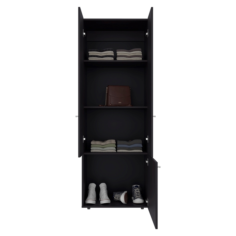 Pemberly Row Tall 3-Door Wardrobe Cabinet with 4 Shelves in Brown Finish