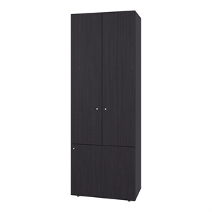 Pemberly Row Tall 3-Door Wardrobe Cabinet with 4 Shelves in Brown Finish