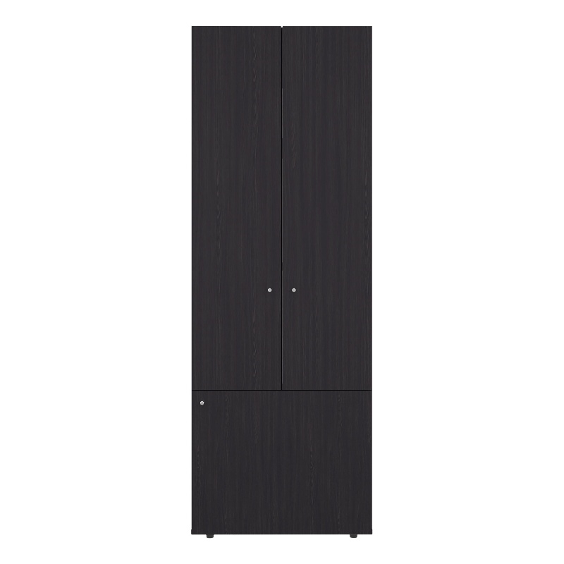 Pemberly Row Tall 3-Door Wardrobe Cabinet with 4 Shelves in Brown Finish