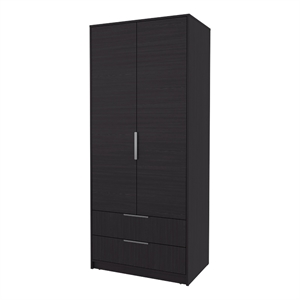 Pemberly Row 2-Door Wardrobe with Hanging Rod and Drawers in Brown Wood