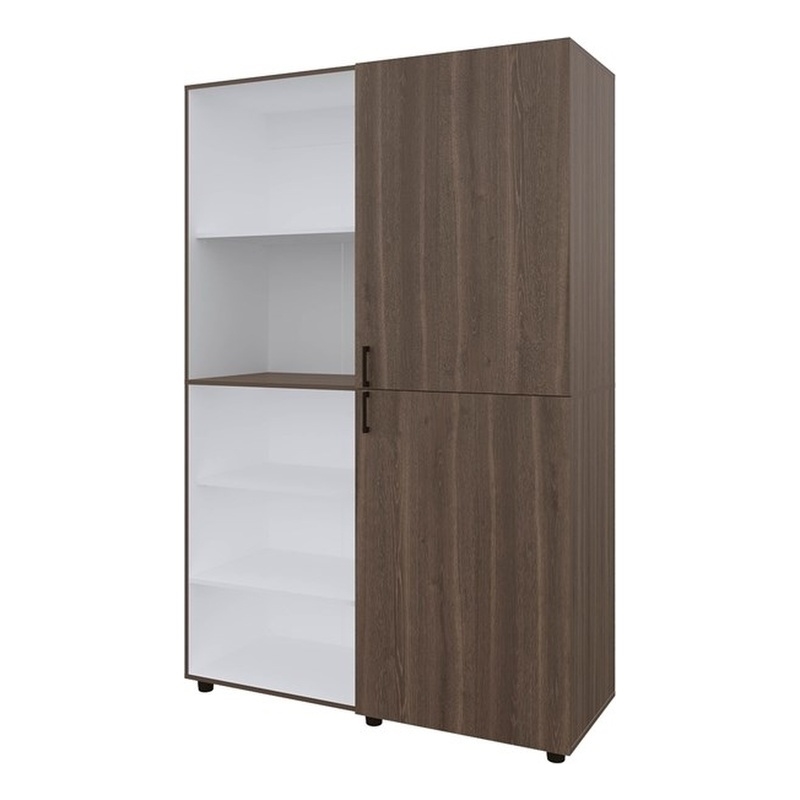 Pemberly Row 2-Door Wardrobe with Open Storage in Grey Walnut and White