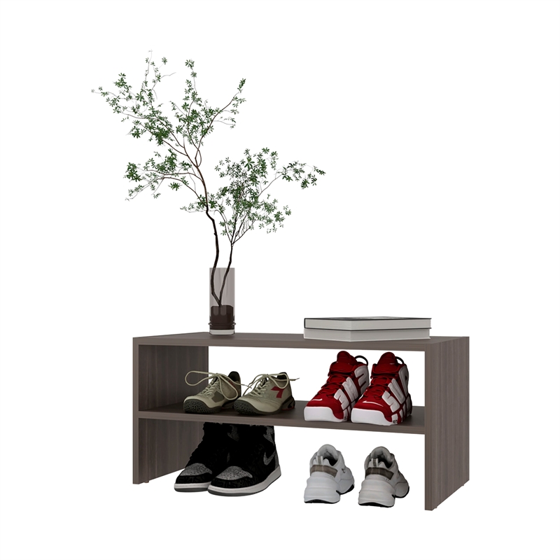 Pemberly Row Norris Shoe Rack with 2 Shelves in Brown