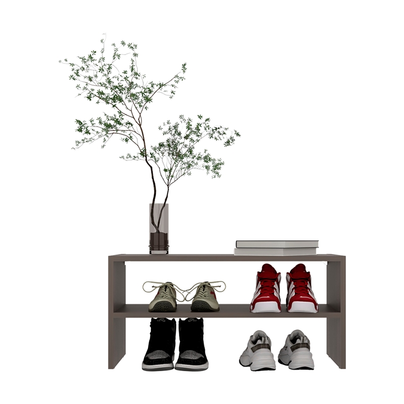 Pemberly Row Norris Shoe Rack with 2 Shelves in Brown