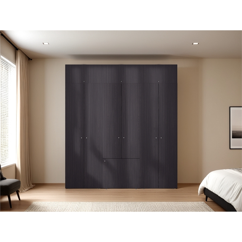Pemberly Row Madrid Minimalist Wardrobe in Brown with Ample Storage