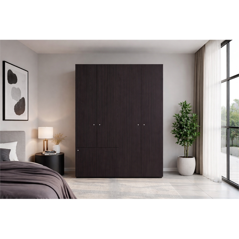 Pemberly Row Modern Wardrobe with Minimalist Design for Bedrooms Wenge