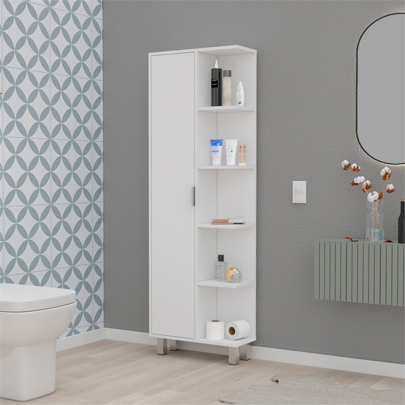 Pemberly Row Randall Linen Cabinet with Shelves in White Finish