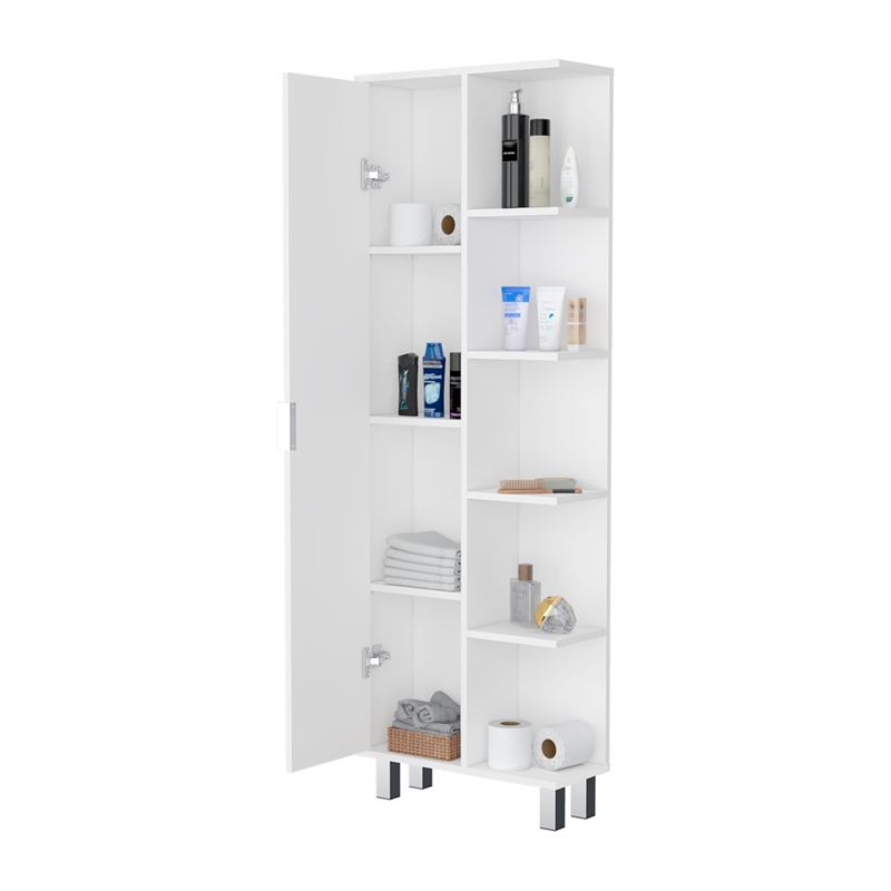 Pemberly Row Randall Linen Cabinet with Shelves in White Finish