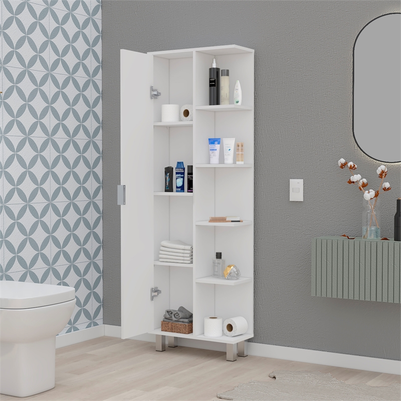 Pemberly Row Randall Linen Cabinet with Shelves in White Finish