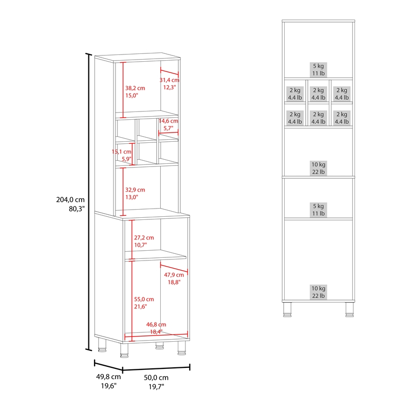Pemberly Row Rock Vertical Kitchen Pantry with Pneumatic Door in White