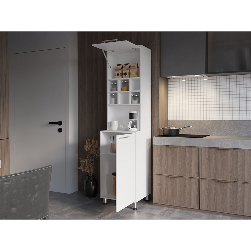 Pemberly Row Rock Vertical Kitchen Pantry with Pneumatic Door in White