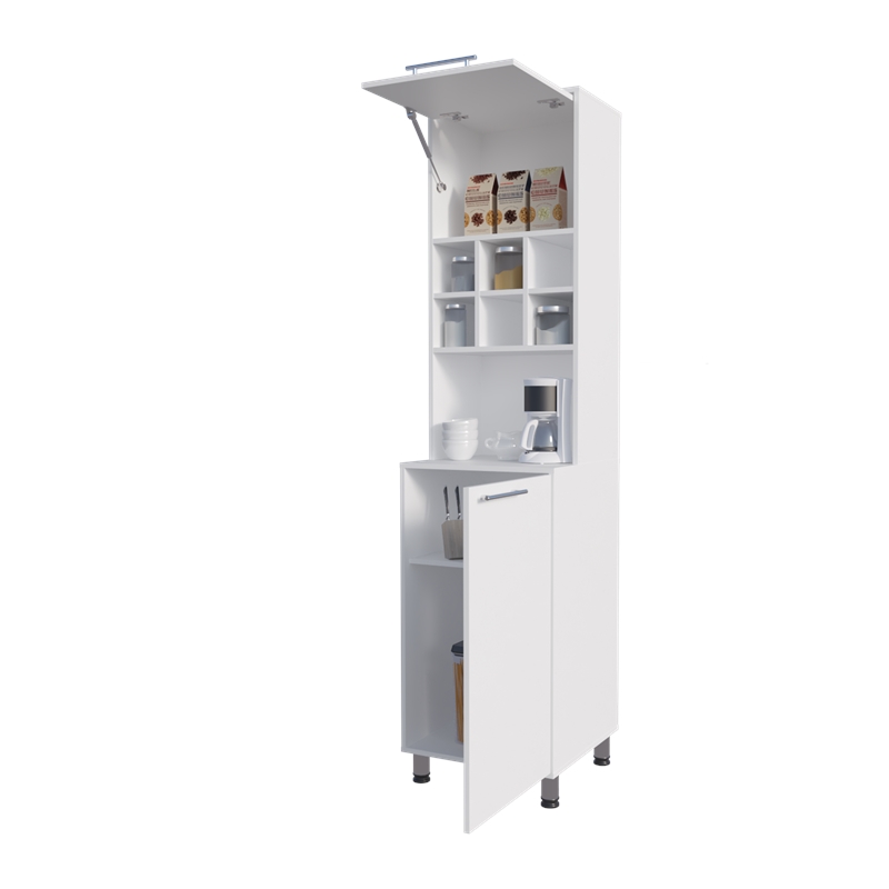 Pemberly Row Rock Vertical Kitchen Pantry with Pneumatic Door in White
