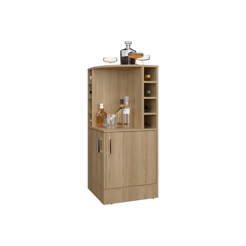 Pemberly Row Toyei Corner Bar Cabinet with Bottle Rack in Beige