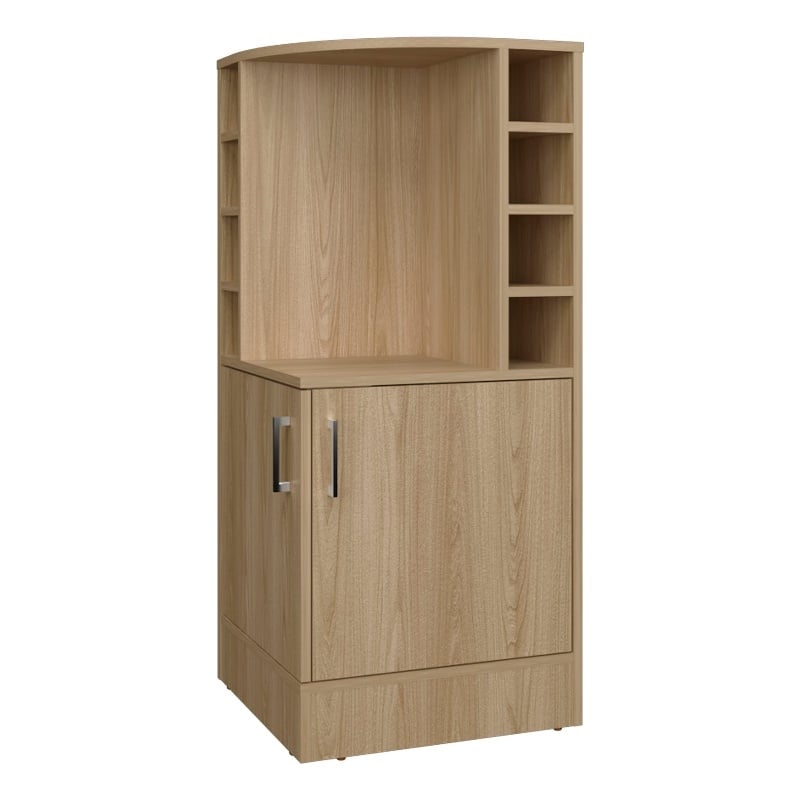 Pemberly Row Toyei Corner Bar Cabinet with Bottle Rack in Beige