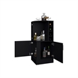 Pemberly Row Bar Cabinet with Bottle Rack and Open Shelves in Black Finish