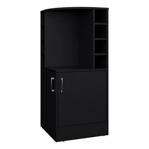 Pemberly Row Bar Cabinet with Bottle Rack and Open Shelves in Black Finish