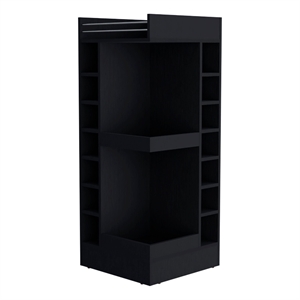 Pemberly Row Corner Bar Cabinet with Wine Rack in Black Finish