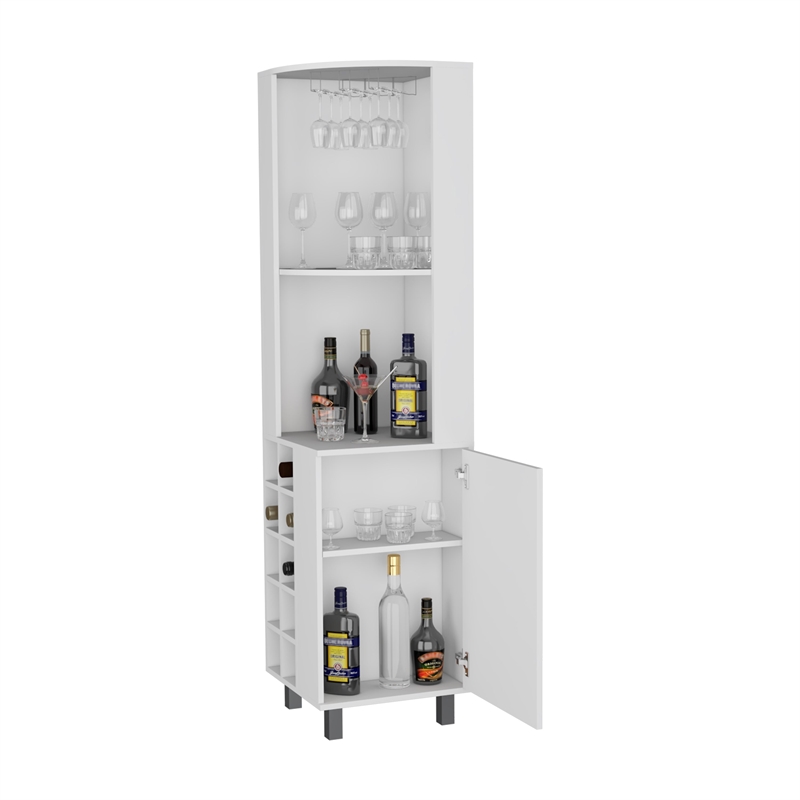 Pemberly Row Leah Corner Bar Cabinet with Wine Rack in White Finish