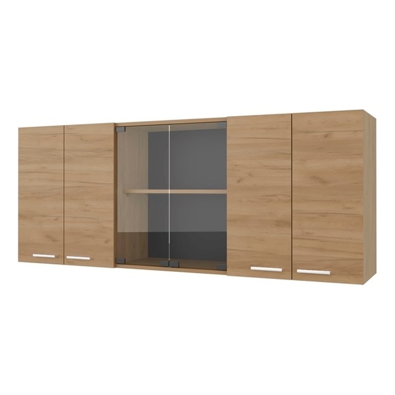 Pemberly Row Wall Cabinet with Four Doors Oak Finish Engineered Wood