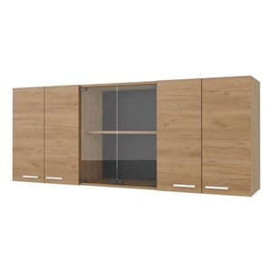 Pemberly Row Wall Cabinet with Four Doors Oak Finish Engineered Wood