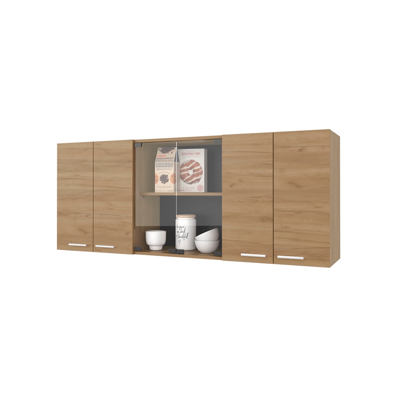 Pemberly Row Wall Cabinet with Four Doors Oak Finish Engineered Wood