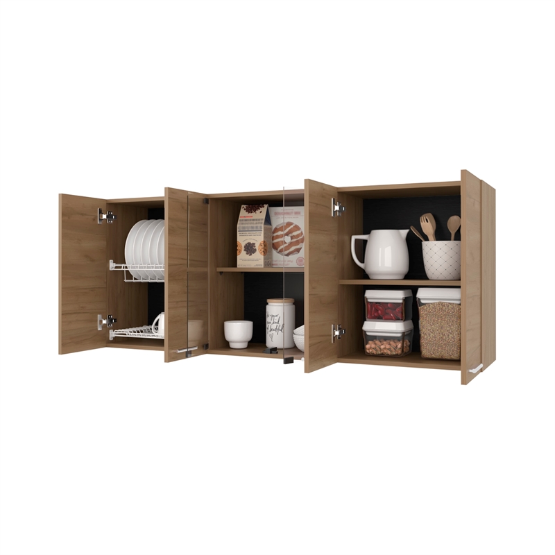 Pemberly Row Wall Cabinet with Four Doors Oak Finish Engineered Wood