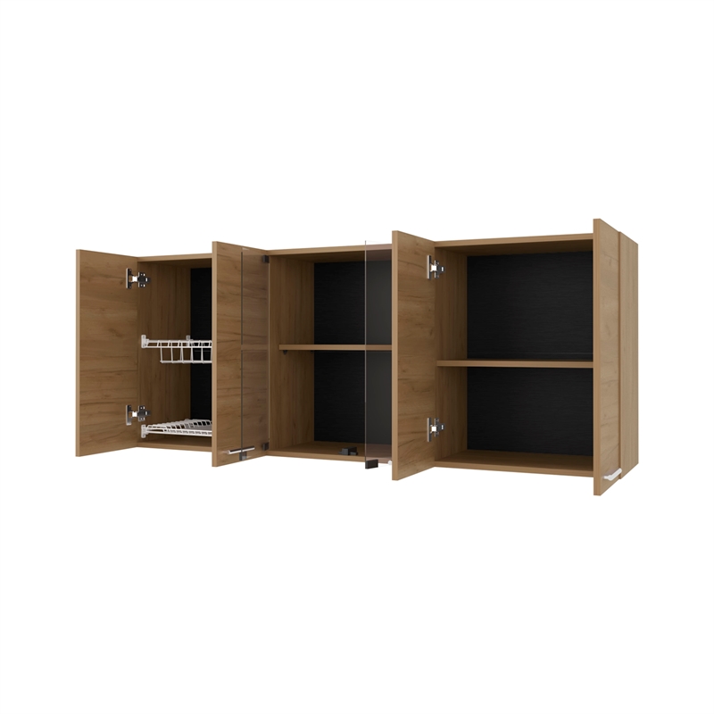 Pemberly Row Wall Cabinet with Four Doors Oak Finish Engineered Wood