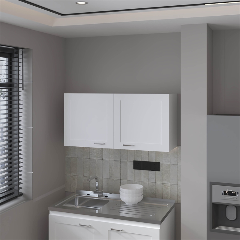 Pemberly Row Kitchen Wall Cabinet with 2 Doors White Engineered Wood